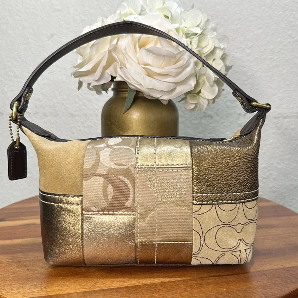 Coach Gold Patchwork Suede Small Purse Handbag - Picture 11 of 15
